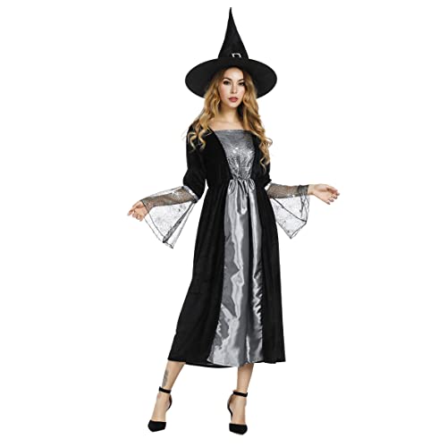 Hengzhifeng Hexe Kostüm Damen Witcher Halloween Fasching Karnevalskostüm (Medium, Silber) von Hengzhifeng