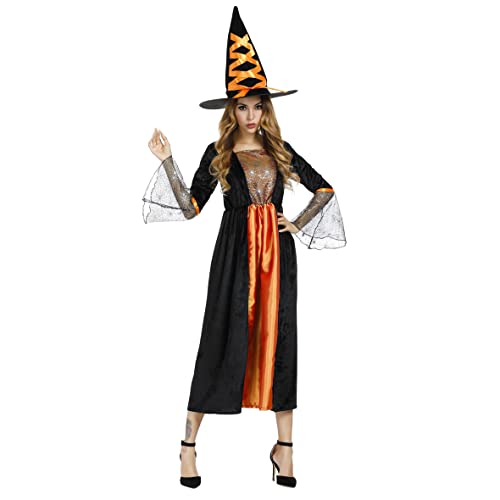 Hengzhifeng Hexe Kostüm Damen Witcher Halloween Fasching Karnevalskostüm (Small, Orange) von Hengzhifeng