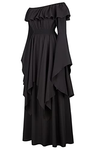 Hengzhifeng Mittelalter Kleid Damen Renaissance Kostüm Cosplay Retro Halloween Faschingskostüm (3X-Large, Schwarz) von Hengzhifeng