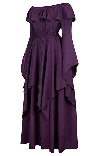 Hengzhifeng Mittelalter Kleid Damen Renaissance Kostüm Cosplay Retro Halloween Faschingskostüm (Medium, Lila) von Hengzhifeng