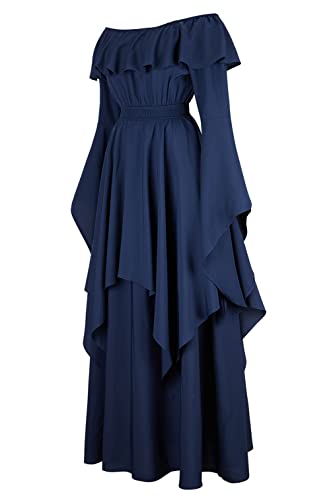 Hengzhifeng Mittelalter Kleid Damen Renaissance Kostüm Cosplay Retro Halloween Faschingskostüm (XX-Large, Dunkel Blau) von Hengzhifeng