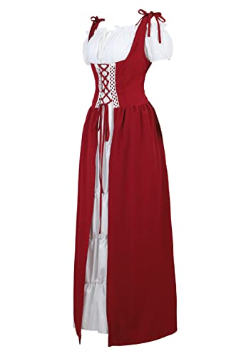 Hengzhifeng Mittelalter Kleid Damen Renaissance Kostüm Gothic Viktorianischen Kleider (Medium, Rot) von Hengzhifeng