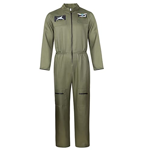 Hengzhifeng Pilot Kostüm Herren Halloween Overall Karnevalskostüme (Large, Grün) von Hengzhifeng