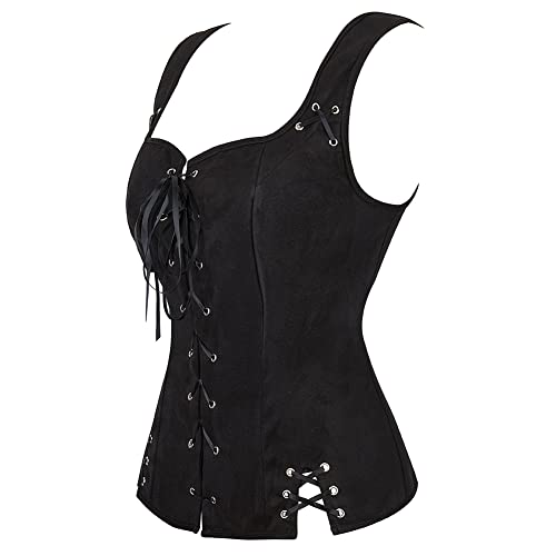 Hengzhifeng Pirate Weste Damen Renaissance Costume Karneval Steampunk wikinger Kostüm (EU 28-30,Schwarz) von Hengzhifeng