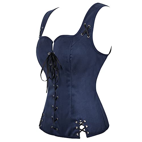 Hengzhifeng Pirate Weste Damen Renaissance Costume Karneval Steampunk wikinger Kostüm (EU 30-32,Dunkeblau) von Hengzhifeng