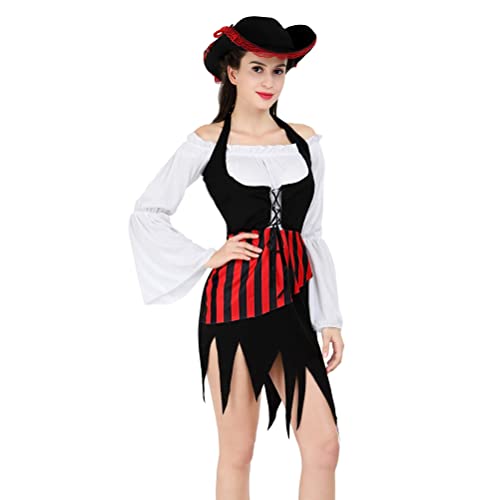 Hengzhifeng Piraten Kleid Damem Piratenbraut Karneval Fasching Kostüm (Medium, Rot) von Hengzhifeng