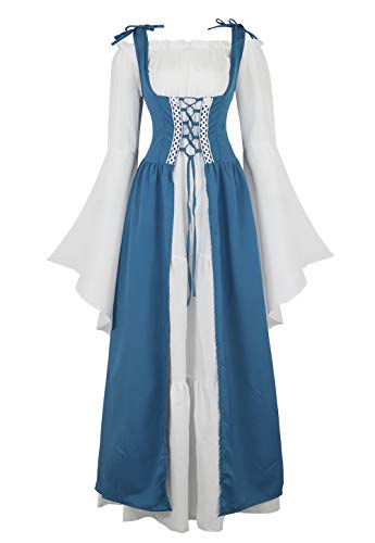 Hengzhifeng Renaissance Kleid Damen Mittelalter Kostüm Cosplay Viktorianischen Kleider (Medium, Steel Blau) von Hengzhifeng