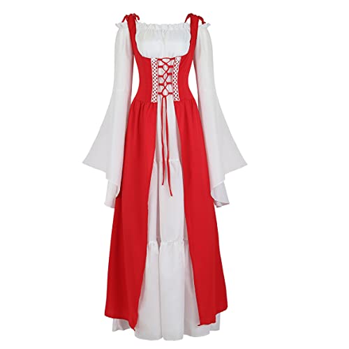 Hengzhifeng Renaissance Kleid Damen Mittelalter Kostüm Cosplay Viktorianischen Kleider (Small, Rot) von Hengzhifeng