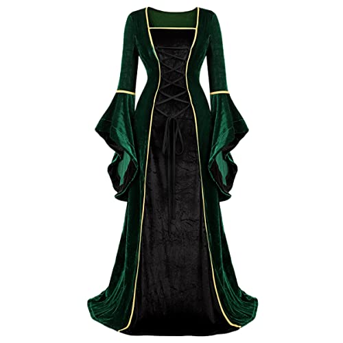 Hengzhifeng Renaissance Kleid Damen Mittelalter Kostüm Gothic Halloween Karnevalskostüm (Large, Schwarz Grün) von Hengzhifeng