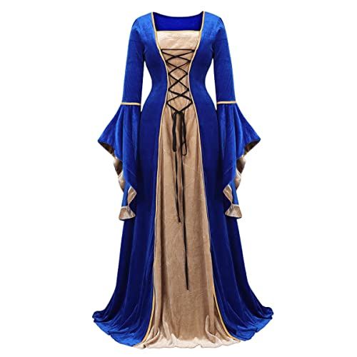 Hengzhifeng Renaissance Kleid Damen Mittelalter Kostüm Gothic Halloween Karnevalskostüm (Medium, Blau) von Hengzhifeng