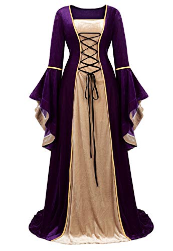 Hengzhifeng Renaissance Kleid Damen Mittelalter Kostüm Gothic Halloween Karnevalskostüm (Medium, Lila) von Hengzhifeng