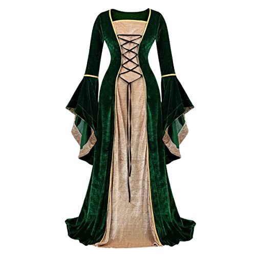 Hengzhifeng Renaissance Kleid Damen Mittelalter Kostüm Gothic Halloween Karnevalskostüm (Small, Grün) von Hengzhifeng