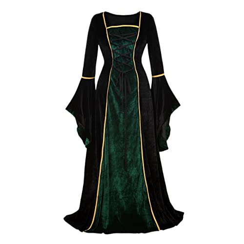 Hengzhifeng Renaissance Kleid Damen Mittelalter Kostüm Gothic Halloween Karnevalskostüm (XX-Large, Schwarz) von Hengzhifeng