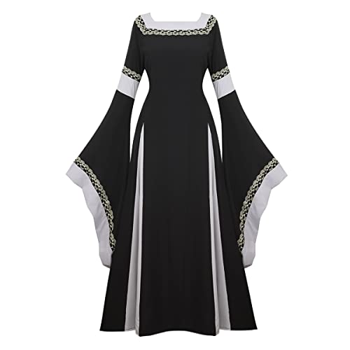 Hengzhifeng Renaissance Kleid Damen Mittelalter Kostüm Piratenkleid Halloween Karnevalskostüm (Large, Schwarz) von Hengzhifeng