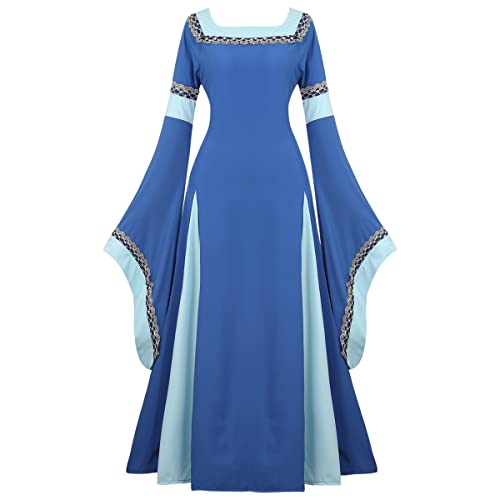 Hengzhifeng Renaissance Kleid Damen Mittelalter Kostüm Piratenkleid Halloween Karnevalskostüm (Small, Blau) von Hengzhifeng