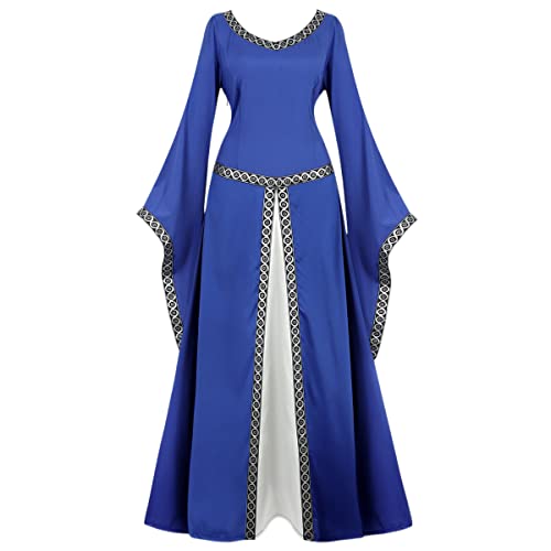 Hengzhifeng Renaissance Kleid Damen Mittelalter Kostüm Vampir Halloween Karnevalskostüm (Large, Blau) von Hengzhifeng