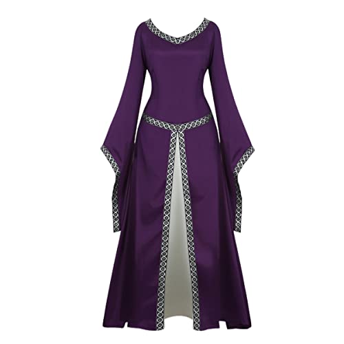 Hengzhifeng Renaissance Kleid Damen Mittelalter Kostüm Vampir Halloween Karnevalskostüm (Large, Lila) von Hengzhifeng