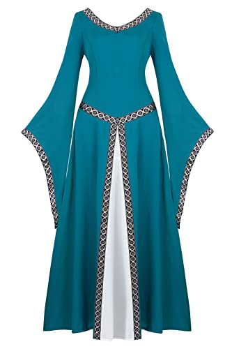 Hengzhifeng Renaissance Kleid Damen Mittelalter Kostüm Vampir Halloween Karnevalskostüm (Large, Meerblau) von Hengzhifeng