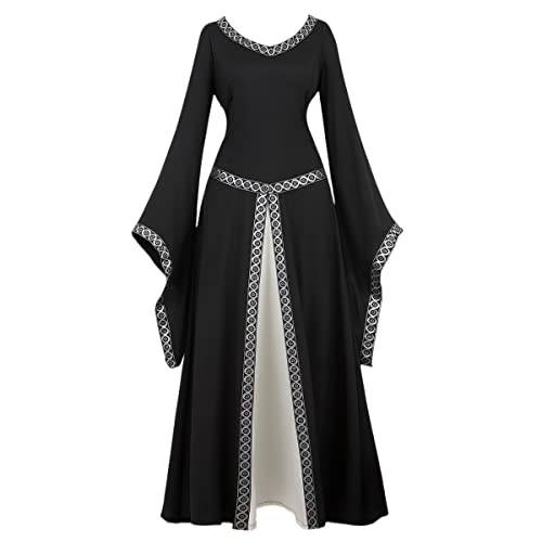 Hengzhifeng Renaissance Kleid Damen Mittelalter Kostüm Vampir Halloween Karnevalskostüm (Large, Schwarz) von Hengzhifeng