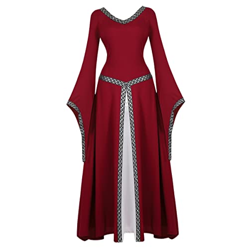 Hengzhifeng Renaissance Kleid Damen Mittelalter Kostüm Vampir Halloween Karnevalskostüm (Medium, Weinrot) von Hengzhifeng