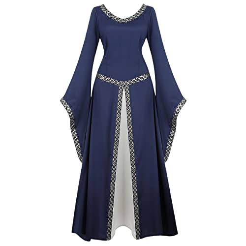 Hengzhifeng Renaissance Kleid Damen Mittelalter Kostüm Vampir Halloween Karnevalskostüm (X-Large, Dunkel Blau) von Hengzhifeng