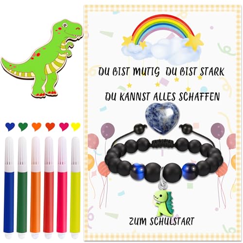 Henjunu Glückssteine Einschulungsgeschenk,Mutstein Schulanfang Kinder,mit Armband Grußkarte Farbstifte,Schultüte Füllung Mädchen Junge Schulstart Einschulung Deko Henjunu Glückssteine Einschulungsgeschenk,Mutstein Schulanfang Kinder,mit Armband Grußkarte Farbstifte,Schultüte Füllung Mädchen Junge Schulstart Einschulung Deko von Henjunu