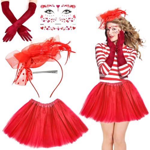 Karnevalskostüm Damen Set, Rock Tutu + Blumen Haarschmuck + Gesicht Tattoos + Handschuhe, Karneval Kostüm Damen für Karneval, Cosplay und Partys von Henjunu