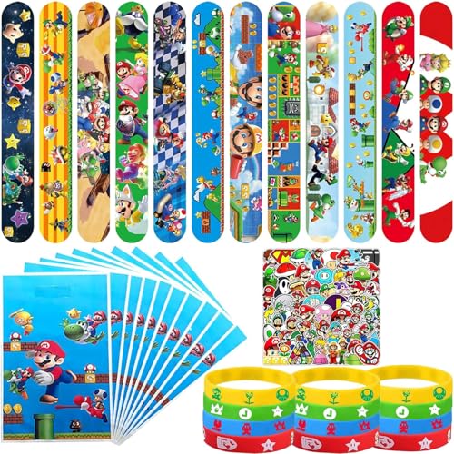 Henkodo 34 Stück Kindergeburtstag Mitgebsel Set, Kinder Geburtstag Mitgebsel, Mitgebsel Kindergeburtstag, Mitgebsel Kindergeburtstag Gastgeschenke mit 12 Schnapparmband, Sticker Set, 10 Geschenktüten von Henkodo