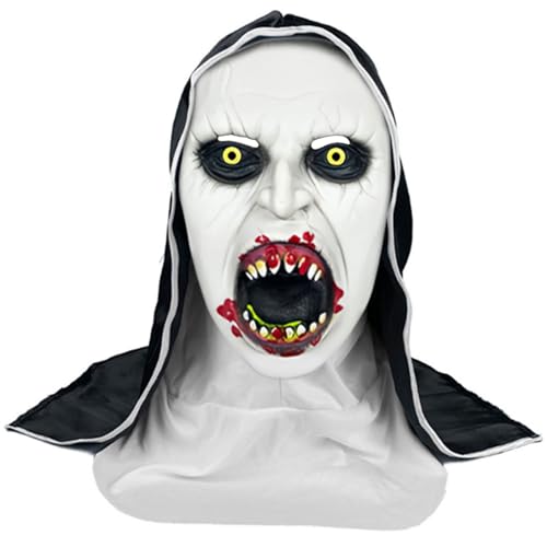 Halloween Horror Masken, The Nun Maske, Halloween Maske Skelett Masken,Nonnen Vollkopfmaske 3-teiliges Nonne Kostüm mit Maske Kreuz Skelett Masken Erwachsene für Halloween Karneva Cosplay Kostümpartys von Henkodo