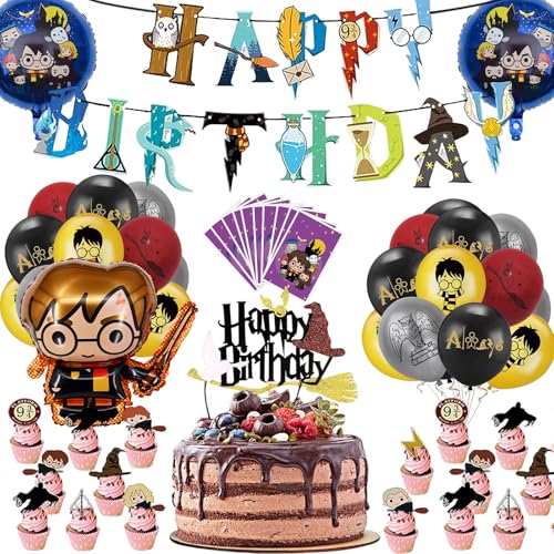 Henkodo Zauberer Geburtstags Deko,59PCS Wizard Kindergeburtstag Party Luftballons Set Mit Folienballons Tortendeko Birthday Banner Themenparty Party Supplies Geburtstagsdeko Kinder Jungen Mädchen von Henkodo