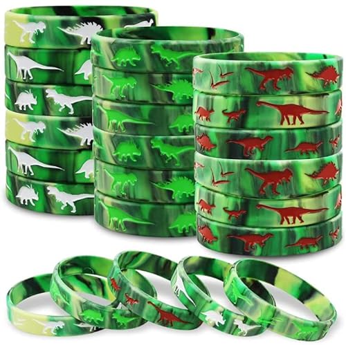 30 Stücke Dinosaurier Armbänder Kinder, Jurassic Armbänder Party Kinder Silikonarmband Dinosaurier Welt, Dinosaurier Silikon Armbänder Kinder als Mitgebsel Gastgeschenk Giveaways zum Kindergeburtstag von Heqishun