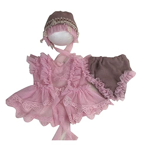 Baby Mädchen Fotografie Kostüm Requisiten Strampler Spitze Tütü Kleid Bodysuit Fotoshooting Outfits Mädchen Spitze Prinzessinnen-Kostüm mit Hut Fotografische Requisiten Outfits,Lila Rosa,3-6 Monate von Herbests