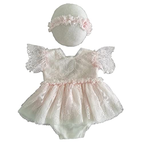 Baby Mädchen Fotografie Kostüm Requisiten Strampler Spitze Tütü Kleid Bodysuit Fotoshooting Outfits Mädchen Spitze Prinzessinnen-Kostüm mit Hut Fotografische Requisiten Outfits,Rosa,0-1 Monate von Herbests