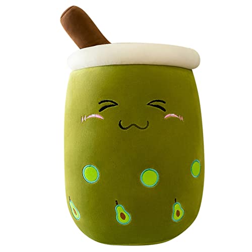 Herbests Bubble Tea Plüschtier, 24CM Boba Kuscheltier Milchtee Teetasse Kissen Gefüllte Plüsch Spielzeug Obst Komfort PlüschKissen Weiches Schlafkissen Geburtstagsgeschenk, Avocado Gesicht von Herbests