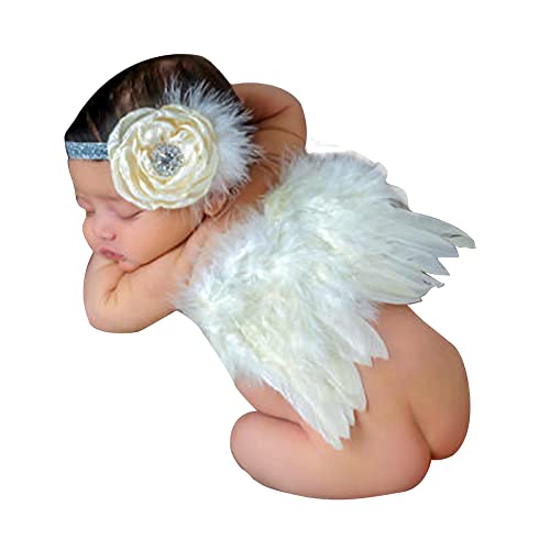 Neugeborenen Fotografie Requisiten, Mädchen Baby Engel Feder Flügel Fotoshooting Kostüm mit Stirnband Outfits Bekleidung Haarband Set Baby Fotografie Prop für Neugeborenes Baby 0-2 Monaten,Beige von Herbests