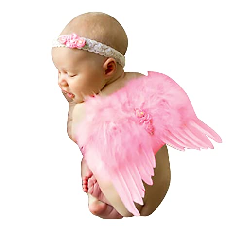 Neugeborenen Fotografie Requisiten, Mädchen Baby Engel Feder Flügel Fotoshooting Kostüm mit Stirnband Outfits Bekleidung Haarband Set Baby Fotografie Prop für Neugeborenes Baby 0-2 Monaten,Rosa #2 von Herbests