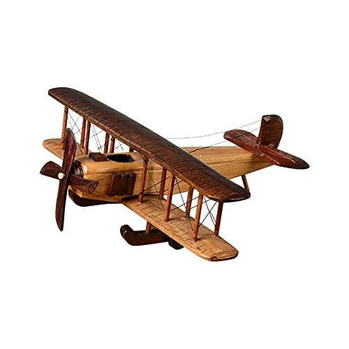 Vintage Holz Flugzeug Modell,Doppeldecker Miniatur Dekoration Flugzeug Handwerk Modelle Handgefertigt Segelflugzeug Figuren Desktop-Dekoration für Zuhause Café Büro Geschenk für Kinder Tischdekoration von Herbests