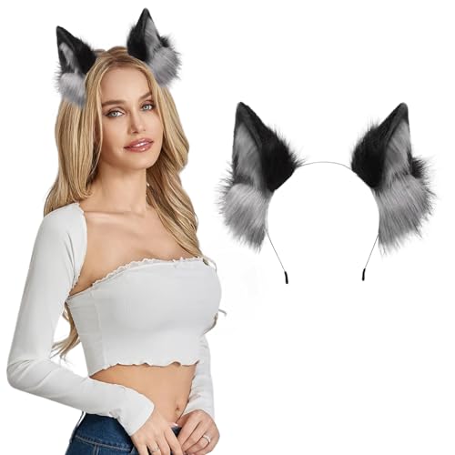 Herbst Katzenohren Haarreif Fuchs Ohren Wolfsohren, Handgefertigtes Cosplay Kostüm Kopfbedeckung, Fuchs Kostüm für Fasching Karneval Party Halloween Weihnachten Damen Männer Mädchen von Herbst