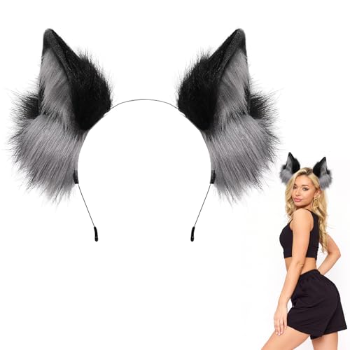 Herbst Katzenohren Haarreif Fuchs Wolf Ohren, Handgefertigtes Cosplay Kostüm Kopfbedeckung, Fuchs Kostüm für Fasching Karneval Party Zubehör Halloween Weihnachten Damen Männer Mädchen von Herbst