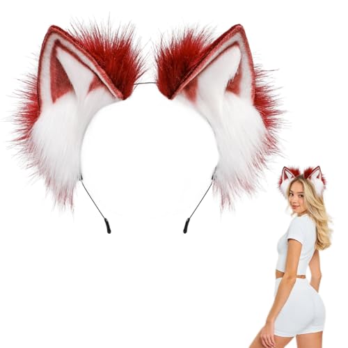 Herbst Katzenohren Haarreif Fuchs Wolf Ohren, Handgefertigtes Cosplay Kostüm Kopfbedeckung, Fuchs Kostüm für Fasching Karneval Party Zubehör Halloween Weihnachten Damen Männer Mädchen von Herbst