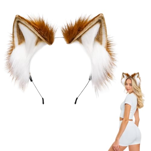 Herbst Katzenohren Haarreif Fuchs Wolf Ohren, Handgefertigtes Cosplay Kostüm Kopfbedeckung, Fuchs Kostüm für Fasching Karneval Party Zubehör Halloween Weihnachten Damen Männer Mädchen von Herbst