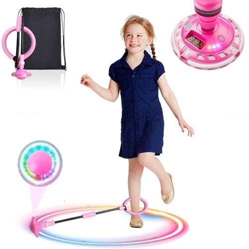 Herbst Kinder Blinkender Springring mit Zähler Timer Kalorienzähler Faltbarer Jumping Ball Swing Wheel mit Lichtrad Fitness Spielzeug Rosa von Herbst