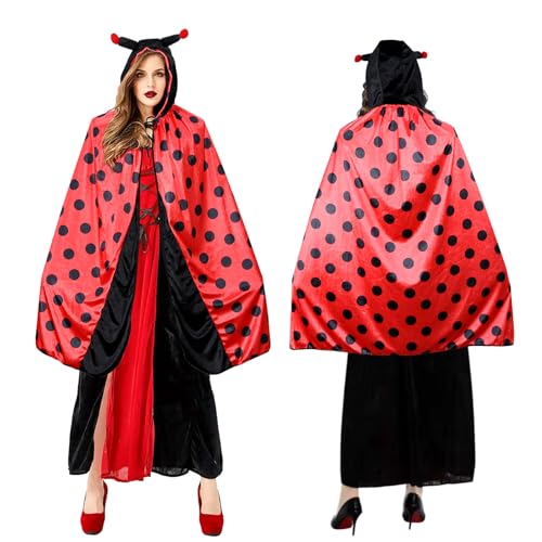 Herbst Marienkäfer Umhang Kostüm, Faschingskostüme Damen Marienkäfer Kostüm mit Hut, Ladybug Kostüm für Karneval Cosplay, Mottoparty von Herbst