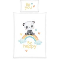 Babybest® Regenbogen Panda 2685235063 - Flanell-Bettwäsche (Made in Green), 40x60 cm + 100x135 cm, 100% Baumwolle von Herding