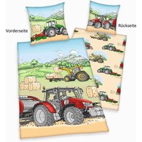 Young Collection 4651243050 - Traktor Flanell-Bettwäsche, 80x80 cm + 135x200 cm, 100% Baumwolle von Herding