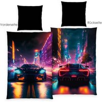 Young Collection 4859414050 - Neon Car Bettwäsche, 80x80 cm + 135x200 cm, 100% Polyester von Herding