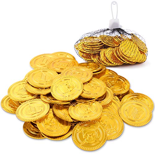 Herefun 100pcs Goldmünzen, Piratenschatz Goldmünzen Spielzeug, Piraten Schatz Gold-Münzen Spielgeld, Pirat Goldmünzen Kindergeburtstag, Piratenparty Seeräuber Schatzsuche Kinder Mitgebsel von Herefun