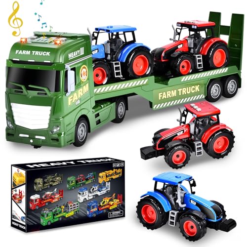 Herefun Bauernhof Lastwagen Spielzeug, Großer Bauernhof Traktor, Anhänger Spielzeug mit Traktor, Groß Transporter LKW Spielzeug, Lastwagen Spielzeug für Kinder 3, 4, 5, 6+ Jahren von Herefun