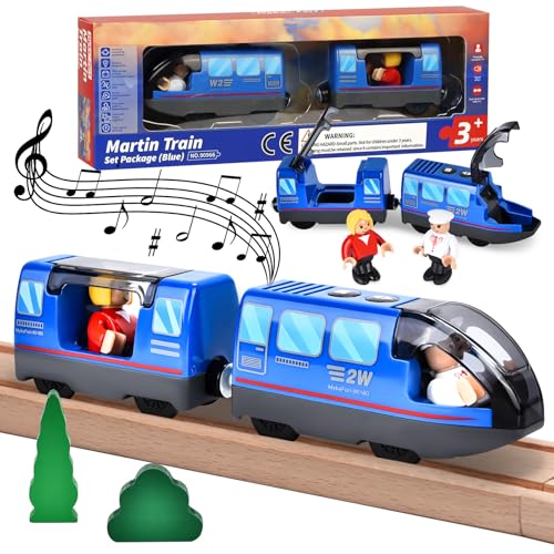 Herefun Eisenbahn Elektrische Lok, Batteriebetriebener Zug für Holzeisenbahngleis, Lokomotivzug-Spielzeug, Batteriezug (Magnetanschluss) für Jungen Mädchen Kinder 3 4+ von Herefun