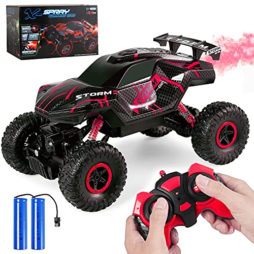 Herefun Ferngesteuertes Auto, 2.4GHz RC Auto für Kinder mit LED Licht und Spray, 4WD Wiederaufladbar High Speed Geländewagen Auto Ferngesteuert für Kinder ab 5 Jahre und Erwachsene von Herefun